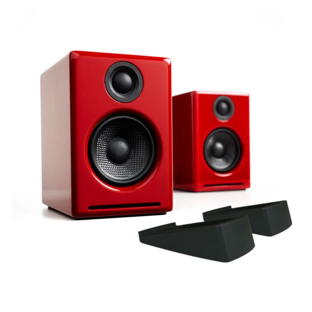 Audioengine A2+ Wireless Speakers with DS1 Desktop Stands Bundle - Red