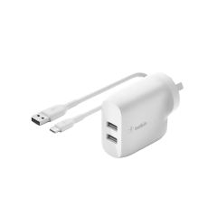 Belkin Boost Charge Dual USB-A (24W + USB-A to USB-C cable) Wall Charger [WCE001AU1MWH]