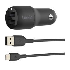 Belkin Boost Charge 24W Dual USB Car Charger + USB-C Cable [CCE001BT1MBK]
