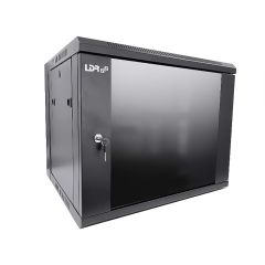 LDR Assembled 6U Hinged Wall Mount Cabinet Glass Door Top Fan Vents Side Access Panels