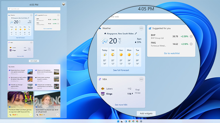 Widgets Windows 11 desktop image
