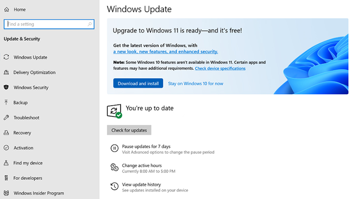 windows 10 update page